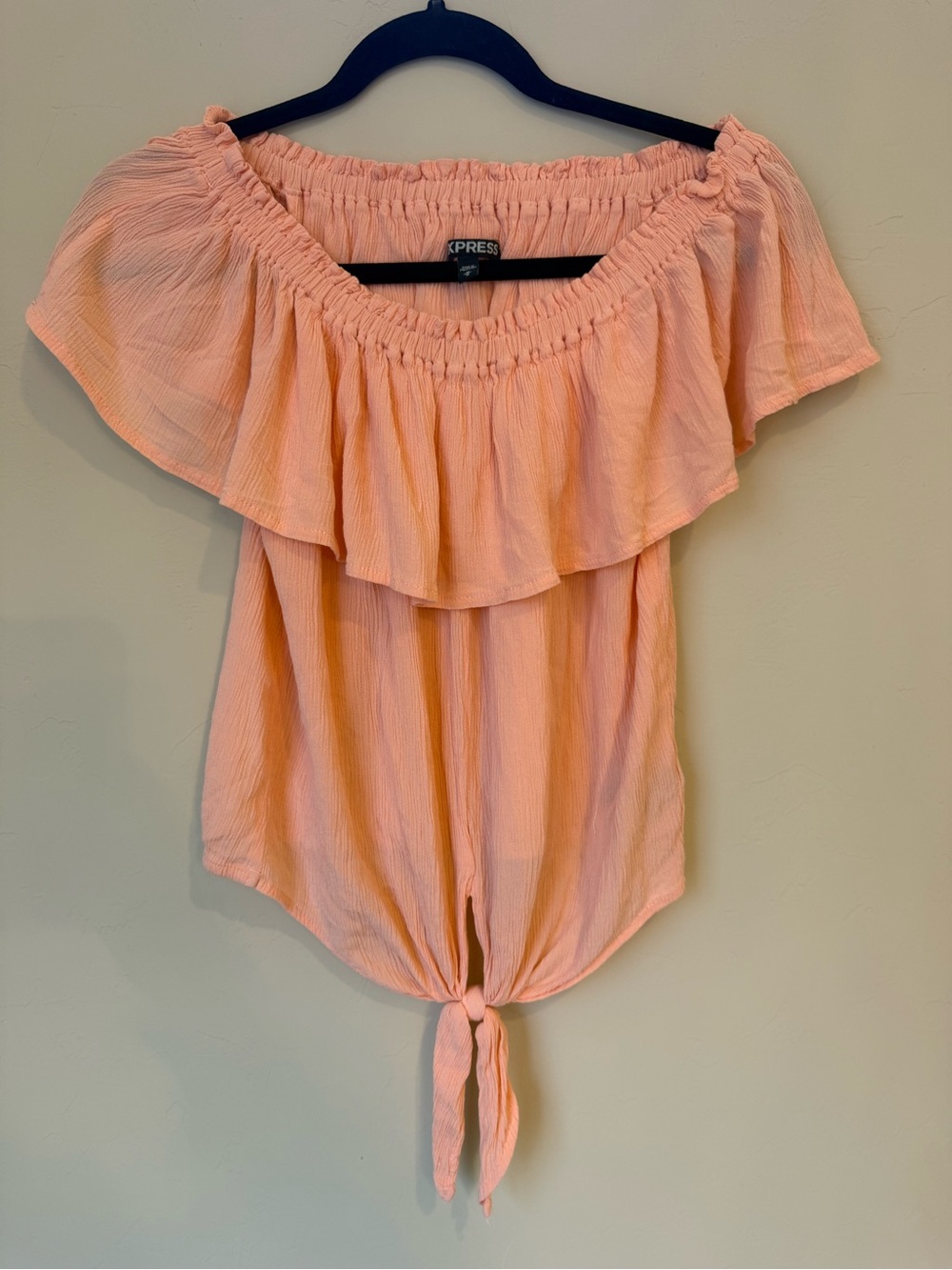 Express Peach Off-Shoulder Tie-Front Top